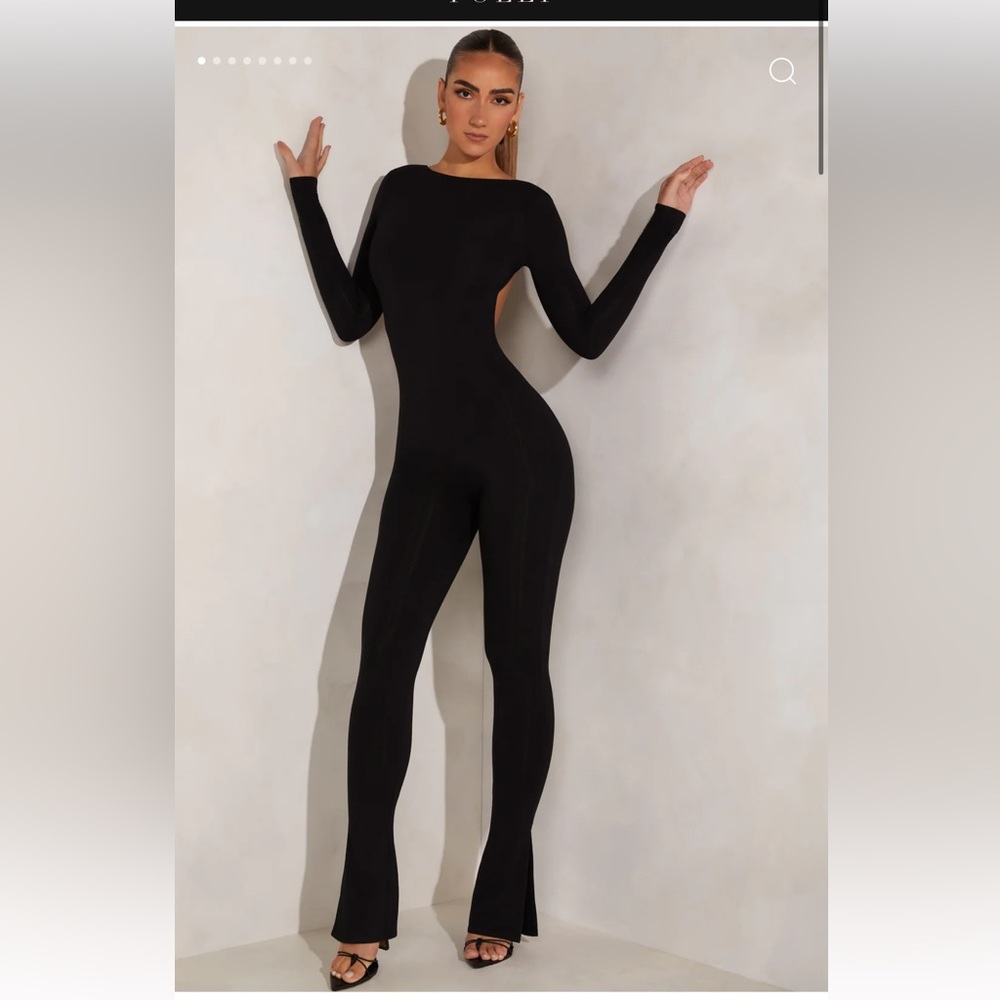 Black jumpsuit backless with flare bottom